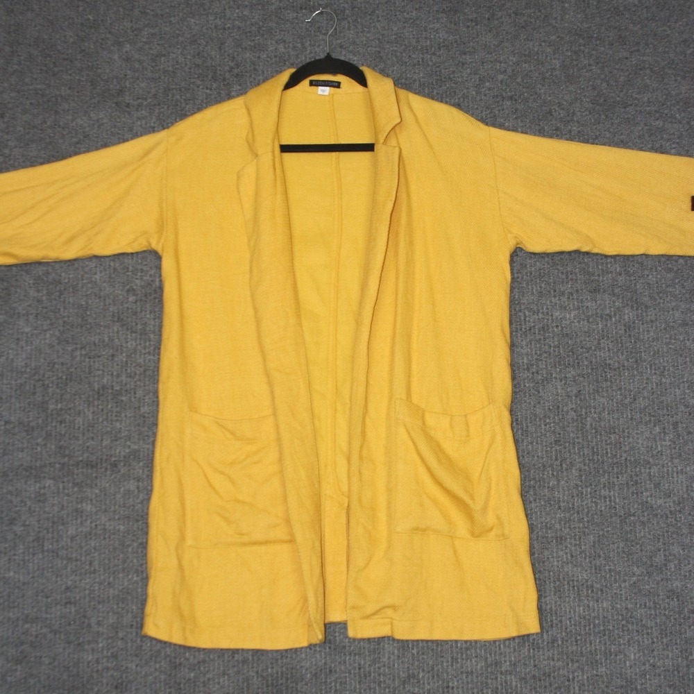 Eileen Fisher Women's S Yellow Textured Knit Blazer Open Front Cardigan Jacket